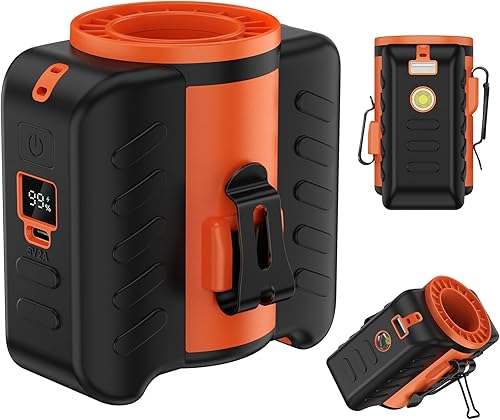 VOPOG Portable Waist Fan Clip on 5-Speed with MAX 10500RPM Strong Airflow and LED Flashlight, Wearable Belt Personal Fan Rechargeable for Outdoor Camping Jobsite, 8000mAh