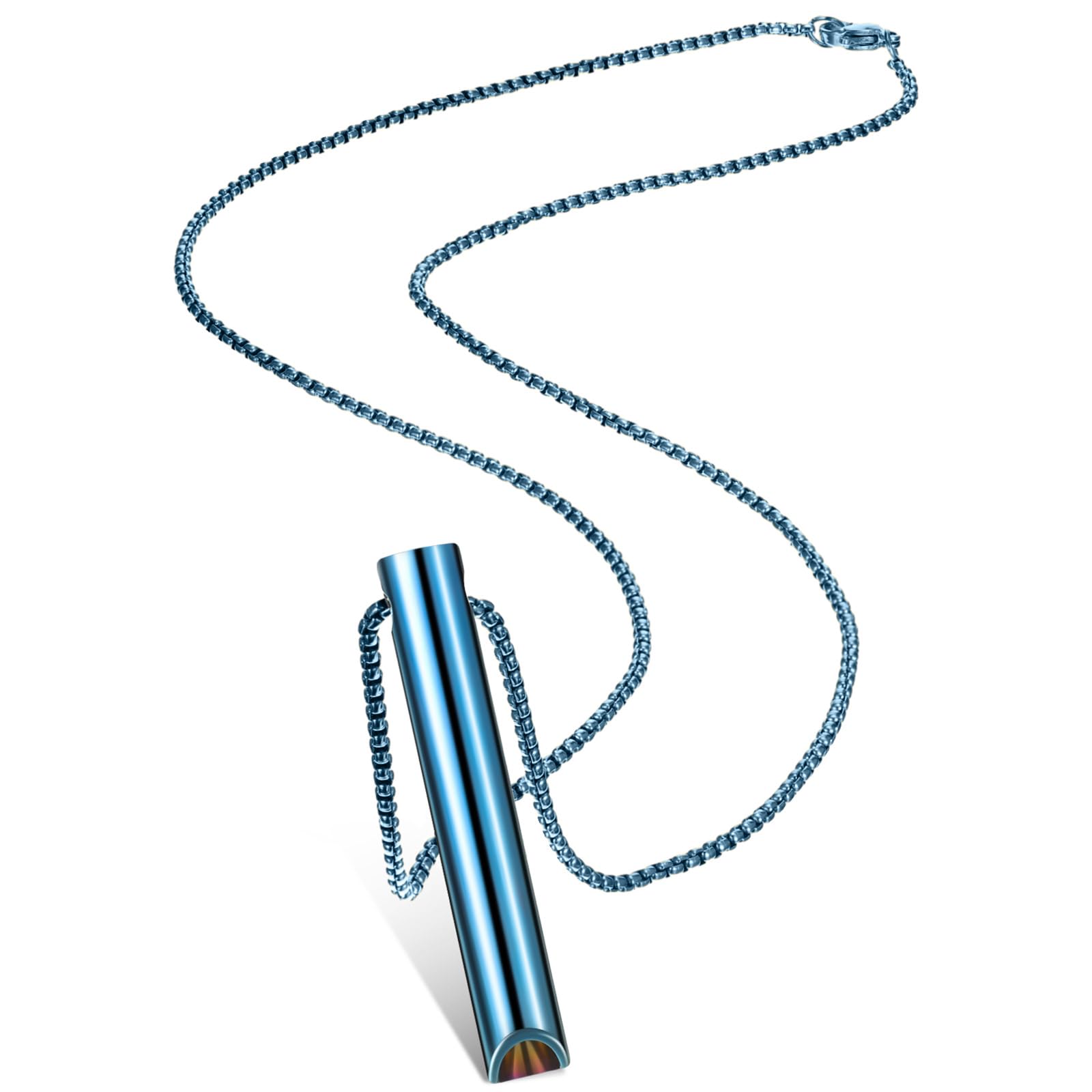 FiadaAnxiety Relief Necklace, Mindful Breathing Necklace Stainless Steel Portable Deep Breathing Exercises Necklace for Men Women Meditation Stress Relief Relaxation (Blue)