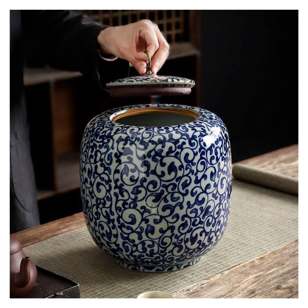 Pojemnik na herbatę Chiński pojemnik na herbatę ceramiczny słoik uszczelniający duży magazyn do przechowywania w gospodarstwie domowym Retro luźny liść uniwersalny(L)