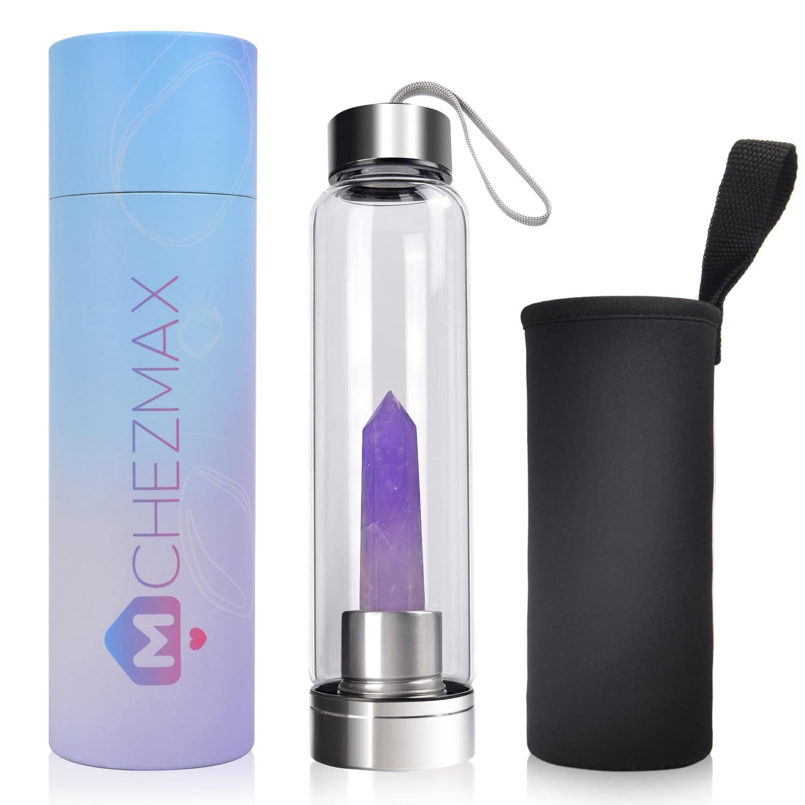 Amazon.com: ChezMax Crystal Glass Water Bottle Energy Quartz