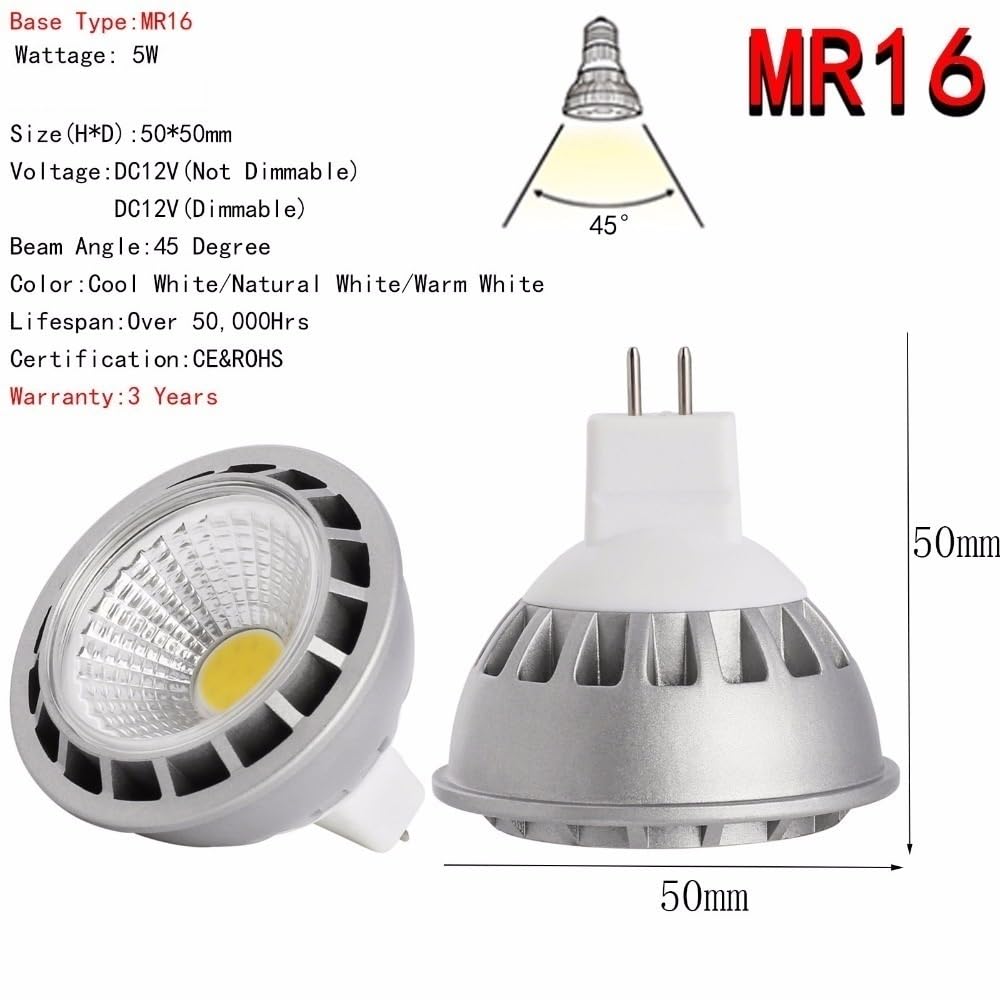 Luci, Confezione da 5, faretti LED COB AC85-265V 5W E27/E26/GU10/MR16, lampadine COB, lampadine per Uso Domestico