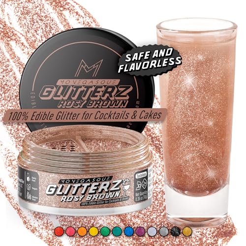Image of MONEGASQUE Rosy Brown Edible Glitter for Drinks & Cakes, Drink Glitter, 10g | Cocktail Shimmer Powder, for Cupcakes, Chocolate & Strawberries, Cocktail Garnish, Vegan, Gluten-Free, Shimmer Powder