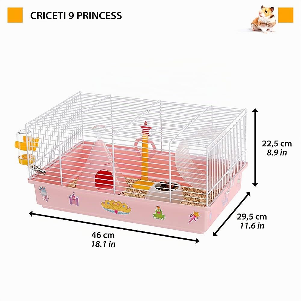 Ferplast Hamsterkäfig, Nagerkäfig PRICESS, Kleintierkäfig, Hamsterzubehör inklusive, 46 x 29,5 x h 23 cm.