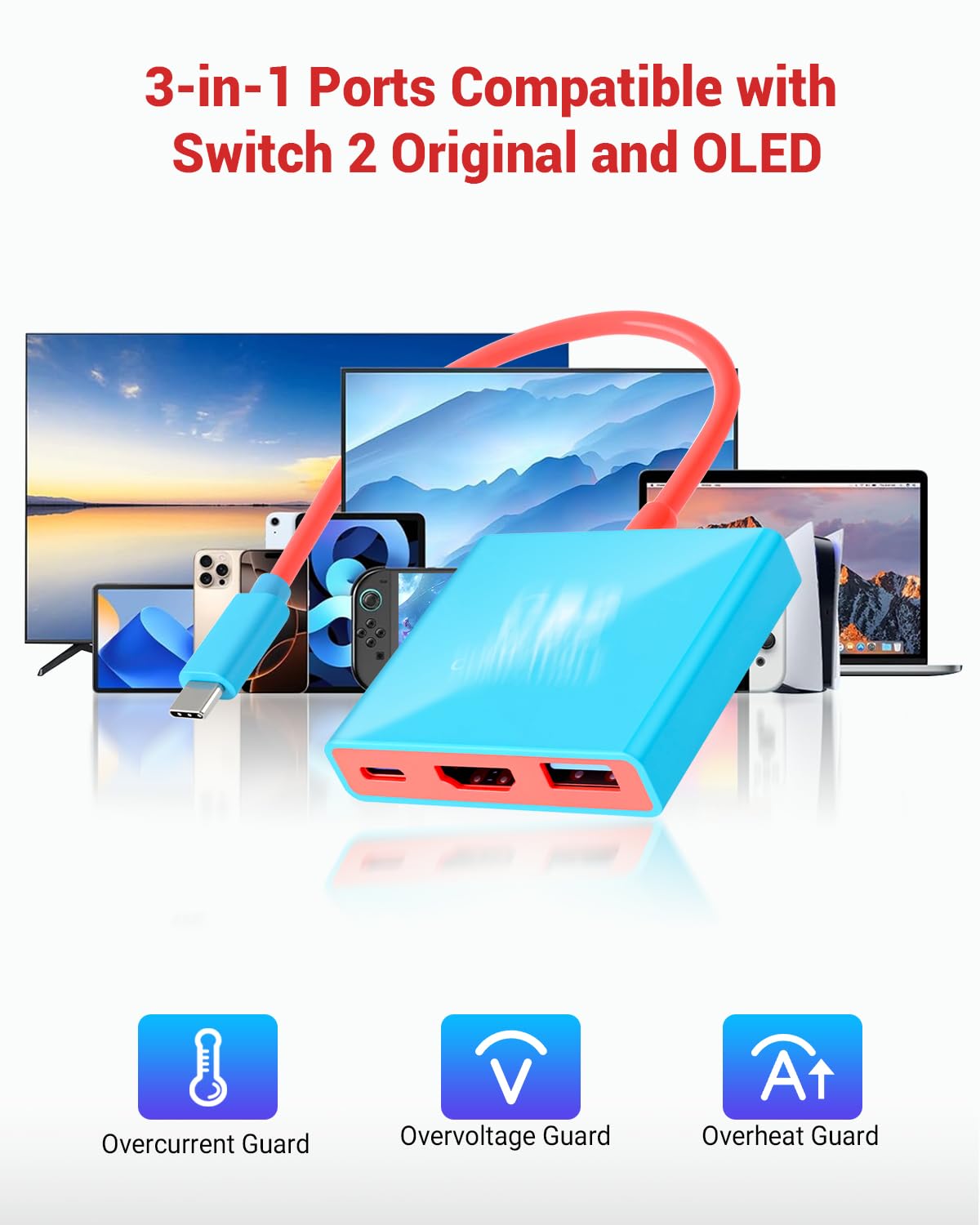 Docking Station für Nintendo Switch 2, 4K HDTV TV Dock mit 100W PD, Dock Alternative kompatibel mit Switch/Switch OLED/Steam Deck, tragbares Mini Dock für Fernseher & Gaming