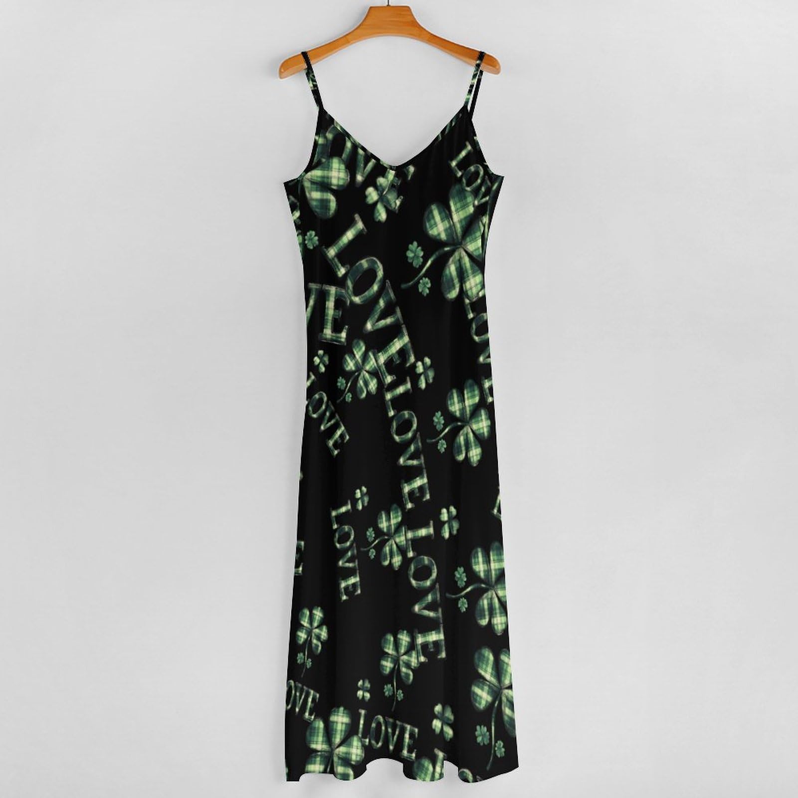 Vestido casual de San Patricio a cuadros verdes para mujer, vestido largo de espagueti ajustable, largo hasta el tobillo con volantes, vestido de verano fluido