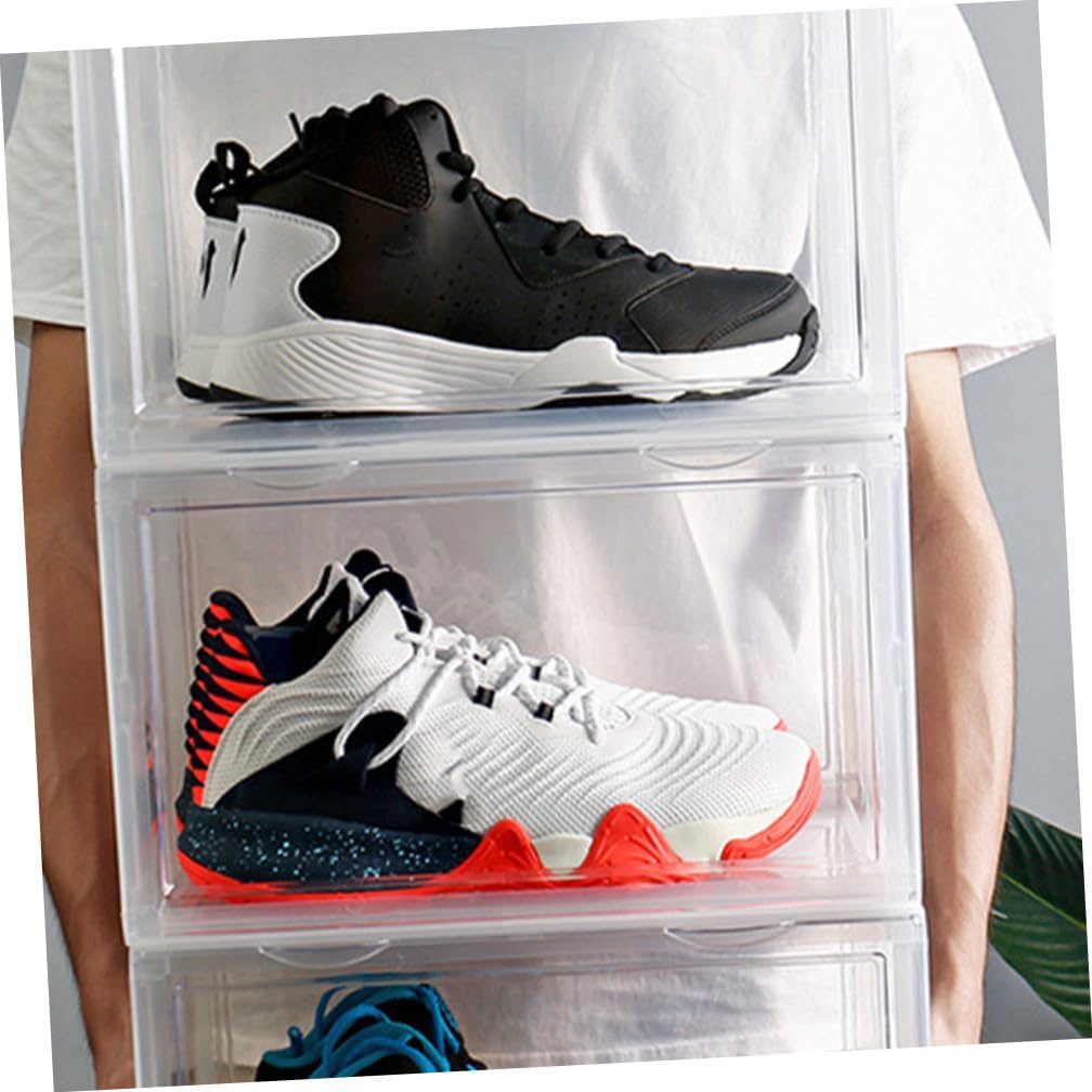 Uonlytech Shoe Storage Box with Magnetic Door, Dustproof Shoe Organizer Container for Home Closet, Stackable Plastic Storage Bin for Sneakers and Boots