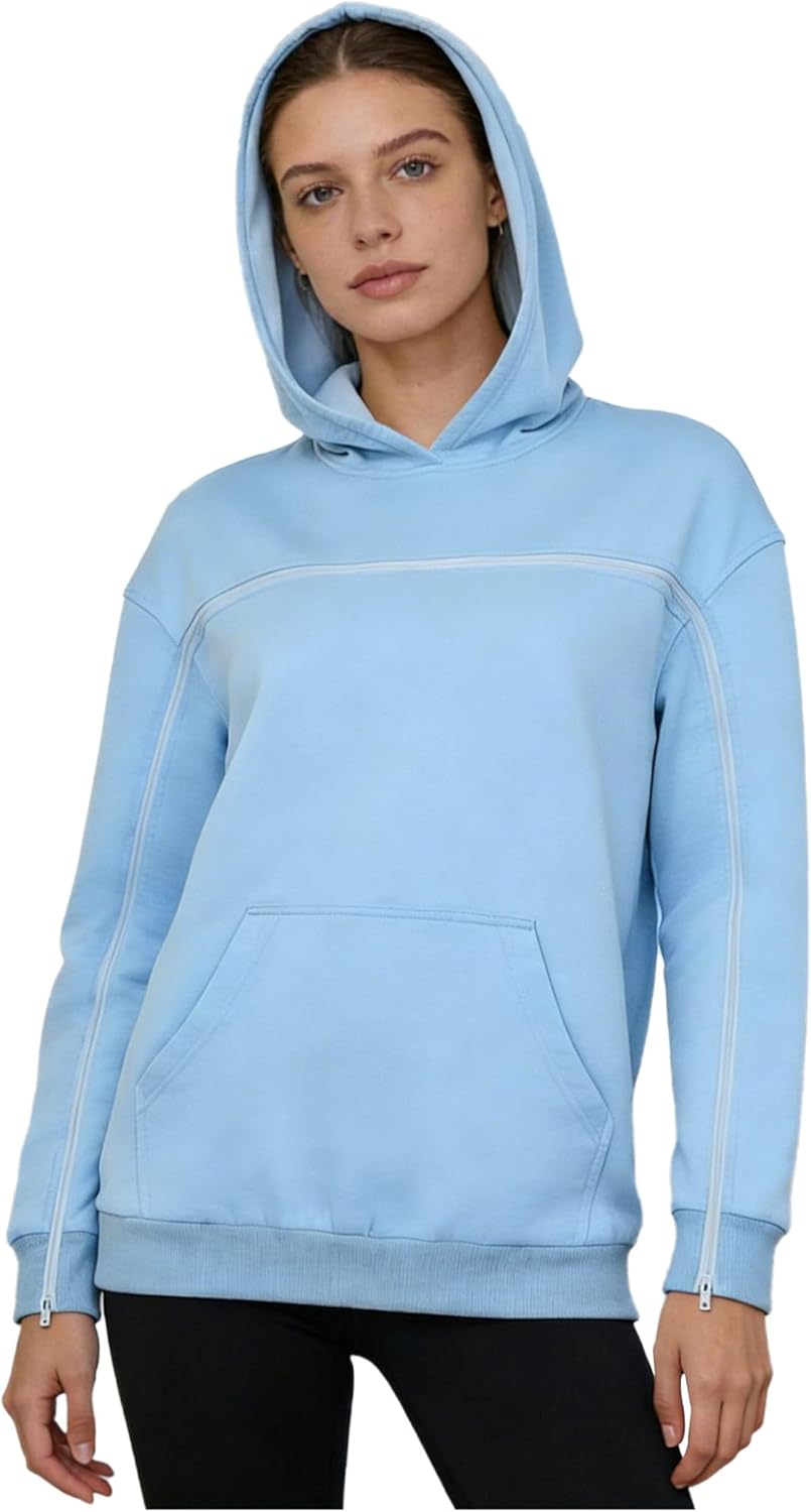 Women Chemo Port Access Hoodie Adaptive Sweatshirts Rotator Cuff Recovery Shirt Mastectomy Jacket