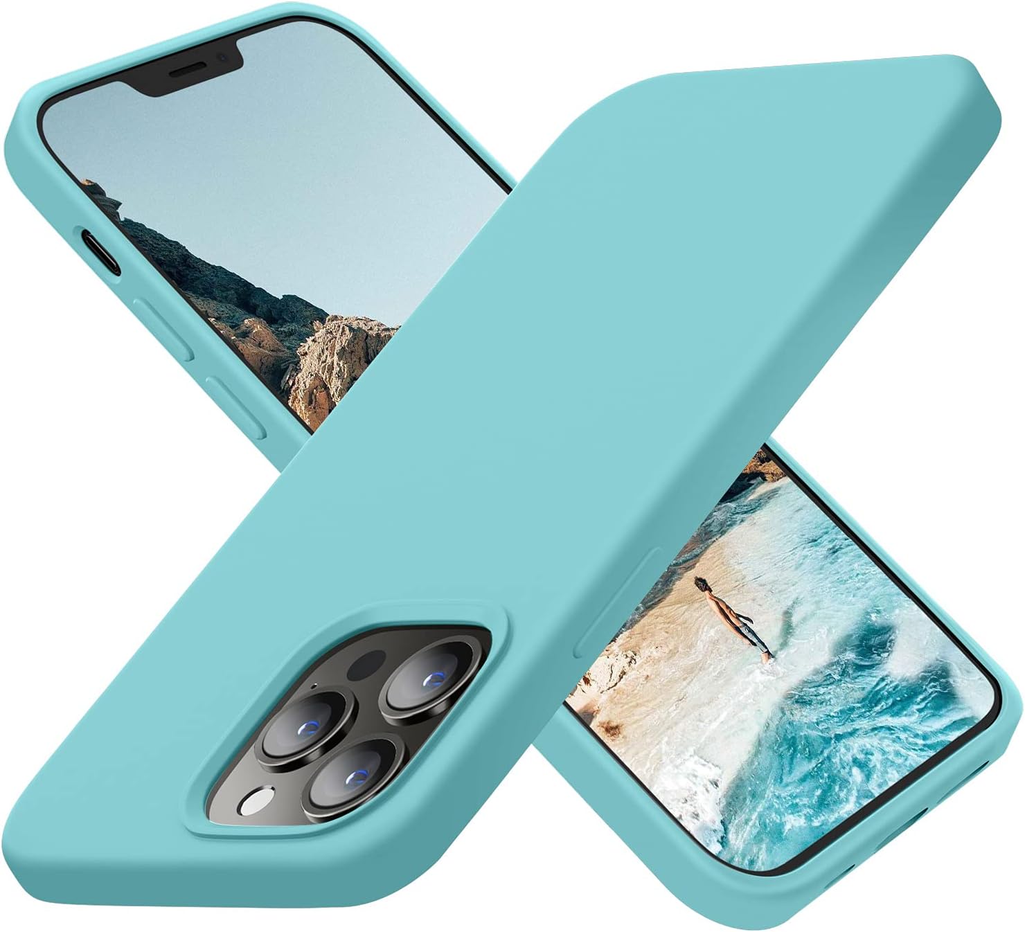Cordking Designed for iPhone 13 Pro Max Case, Silicone Ultra Slim Shockproof Protective Phone Case with [Soft Anti-Scratch Microfiber Lining], 6.7 inch, Sea Blue