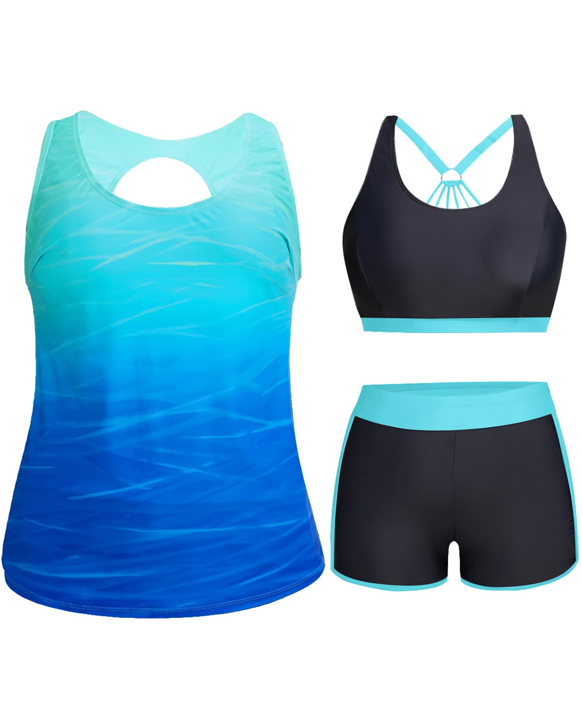 Holipick Women Plus Size Swimsuits - Athletic 3 Piece Tankini with Shorts