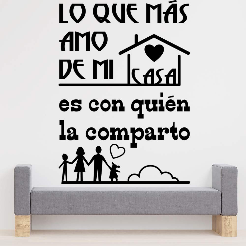 Vinilos de pared decorativo con frase decorativa "LO QUE MÁS AMO DE MI CASA.." Pegatinas decorativas pared. Decoración casa Docliick DC-19105 (Vinilo de corte, 240x120cm)