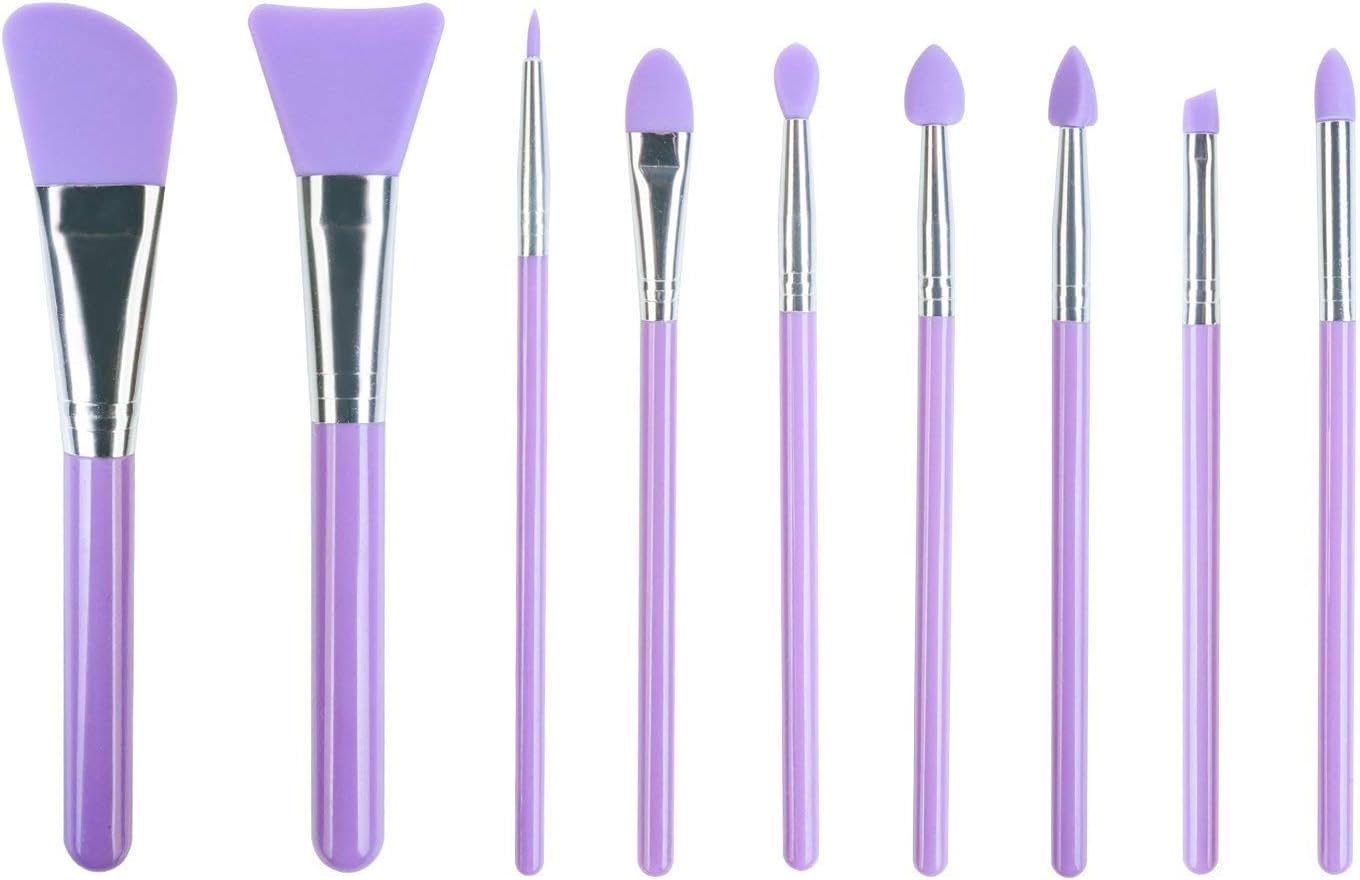 LORMAY 9 Pcs Silicone Makeup Brush Set: Applicator for Face Mask, Eyeliner, Eyebrow, Eye Shadow, Lip Makeup and UV Epoxy Resin (Purple)