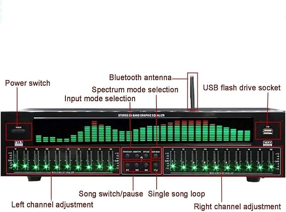 Professional EQ Equalizer, 31 Band Dynamic Spectrum Digital Audio Processor with Remote Control & Audio Cable, Support Bluetooth Function, Stereo Graphics Equalizer for Home, Studio