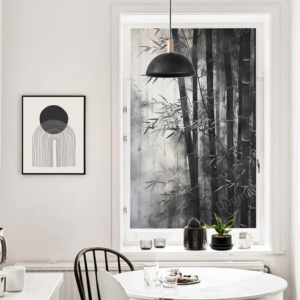 Aquarell Bambus-Sichtschutz-Fensterfolie, Vintage, botanische Malerei, statische Haftung, Fensterfolie, Zuhause, Fenster, Glas, dekorative Türabdeckung, Sonnenschutz, 90 x 160 cm