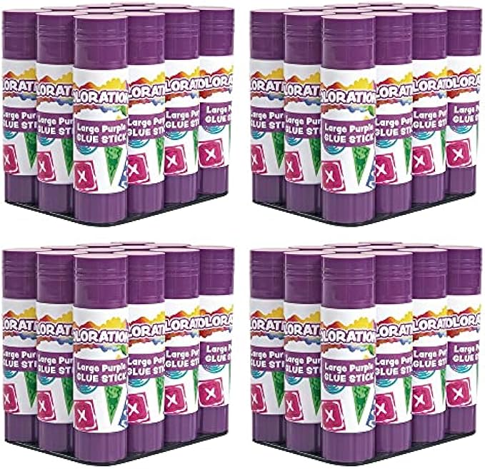 Colorations Purple Glue Sticks, Set of 48, Stick 0.88 Ounces, Dries Clear, Gluing, Crafts, Arts, School Supplies, Office, Home, Classroom, Projects, Paper, School Glue, Washable,Non Toxic, Parties