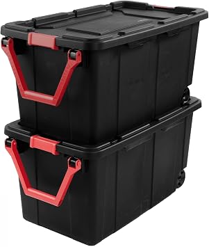 Extra Large Storage Bin, 40 Gallon Wheeled Plastic Storage Container with Handle, Black, Pack of 2