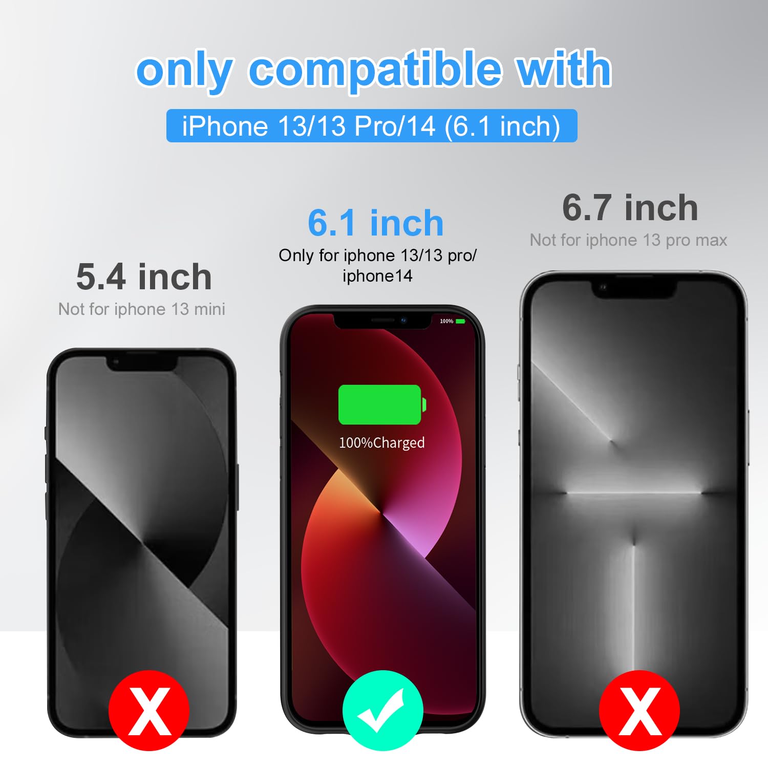 Custodia con batteria per iPhone 14/13/13 Pro, custodia di ricarica portatile ricaricabile da 13800 mAh, custodia protettiva con pellicola protettiva per schermo, nera
