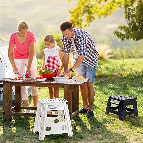 HOUSE DAY 16 inch(40cm) Folding Step Stool - Large Size Kitchen Folding Step Stool for Adults Space Saving Folding Stool for Garden Bathroom Durable Plastic Stool Heavy Duty Foldable Stool, White