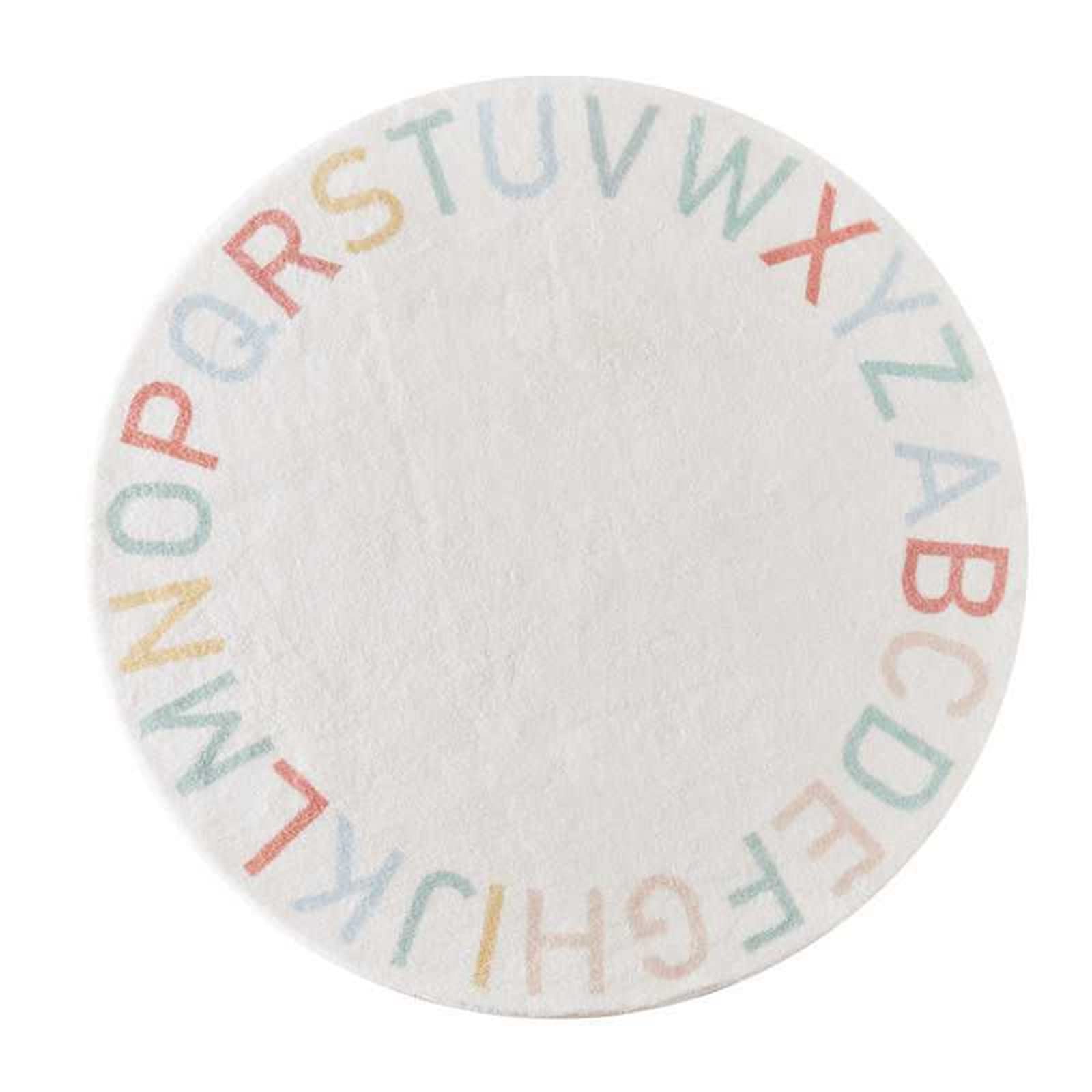 ABC Alphabet Runde Teppich weiche Cartoon Plüsch Teppich niedlich Teppich rutschfest für Baby Kinder Zimmer Klassenzimmer Kinderzimmer Zimmer Jungen Mädchen Zimmer Dekor (Bunt, 120cm)