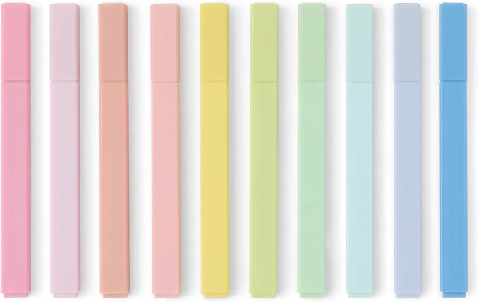 Amazon Basics Pastel Highlighters Set, No Bleed Bible Assorted Colors, 10 pcs, Chisel Tip