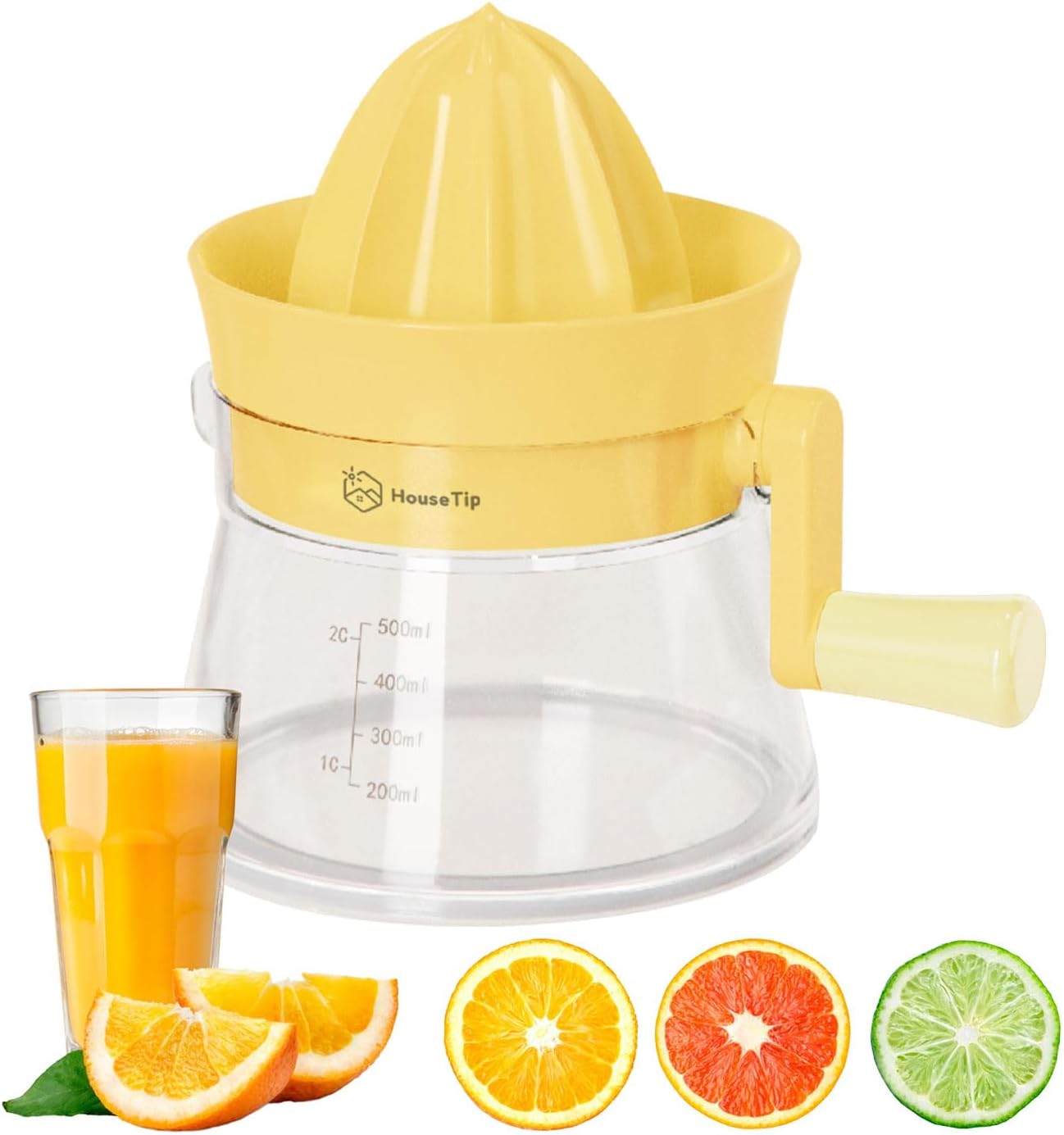 2-Way Rotating Manual Citrus Juicer 500ml/17OZ Large Capacity Plastic Squeezer for Lemon, Lime, and Orange Hand Press Juice Extractor with Dual-Direction Handle