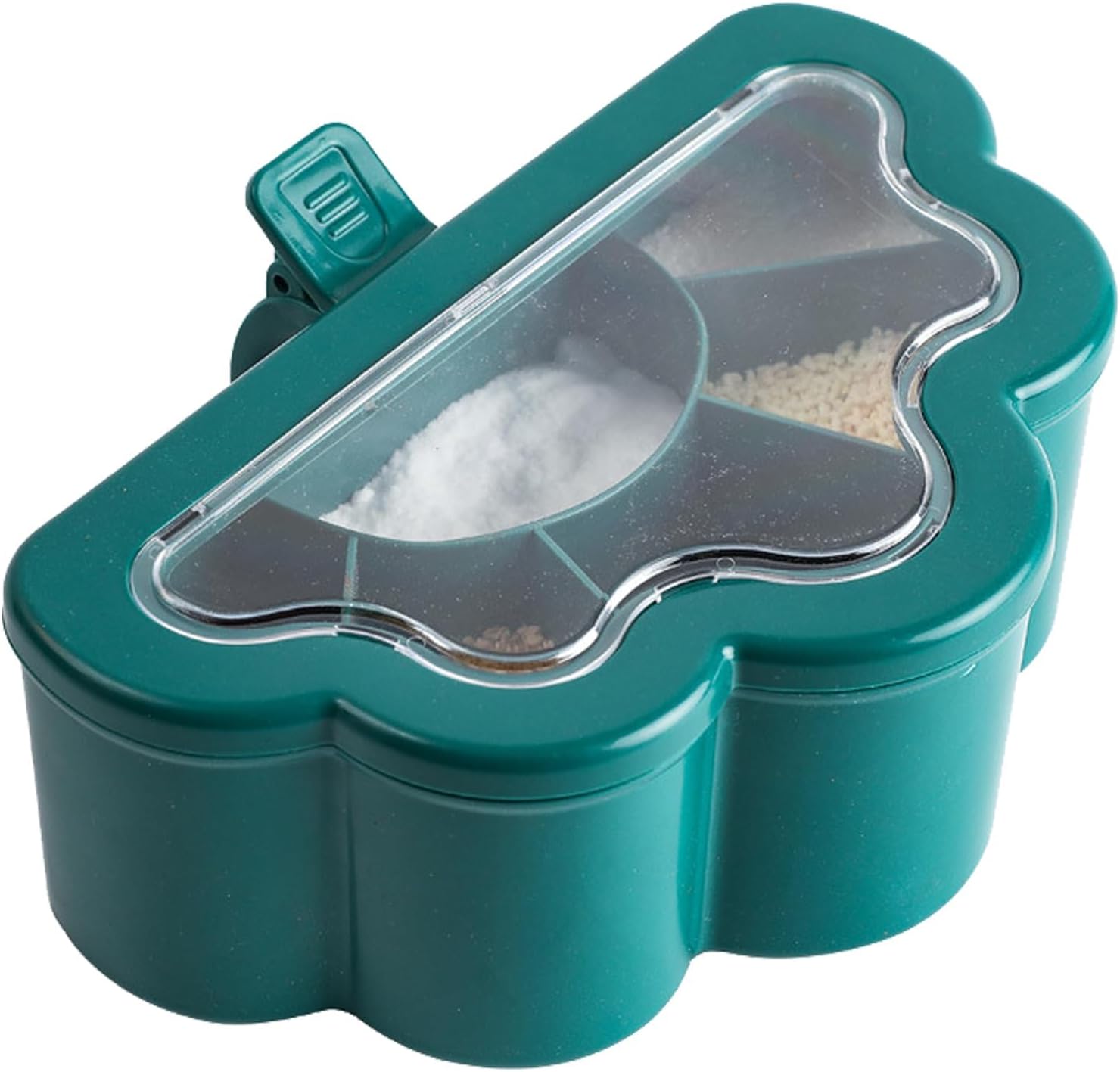 Hztyyier 6 Grids Seasoning Box Clear Lid Multifunctional Space Saving Handheld Seasoning Box with 6 Scoops for Kitchen