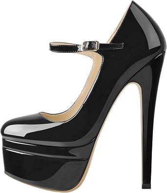 MissHeel Women's Mary Jane Stiletto Pumps Buckle Straps High Heels Closed Toe Ankle High Platform Dress Shoes