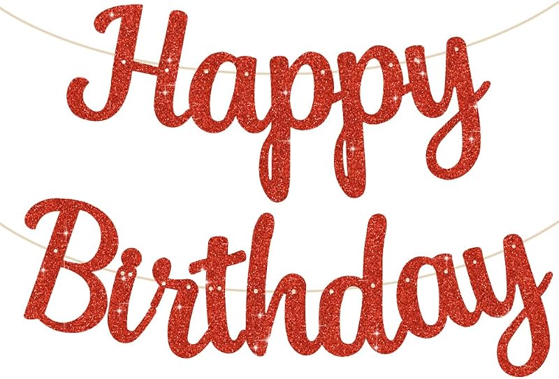 BEISHIDA Decoración de fiesta con purpurina roja de feliz cumpleaños, sin bricolaje, 10 pies | Pre-encordado,Señal de feliz cumpleaños,Decoraciones para mujeres,Decoraciones de fiesta de cumpleaños,Telón de fondo de cumpleaños con purpurina