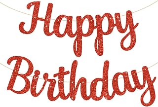 BEISHIDA Decoración de fiesta con purpurina roja de feliz cumpleaños, sin bricolaje, 10 pies | Pre-encordado,Señal de feliz cumpleaños,Decoraciones para mujeres,Decoraciones de fiesta de cumpleaños,Telón de fondo de cumpleaños con purpurina