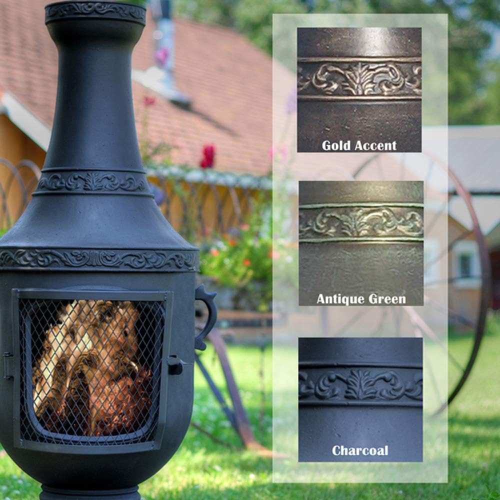 The Venetian Grill & Oven Chiminea in Antique Green CAST Aluminum : Outdoor Chiminea : Patio, Lawn & Garden
