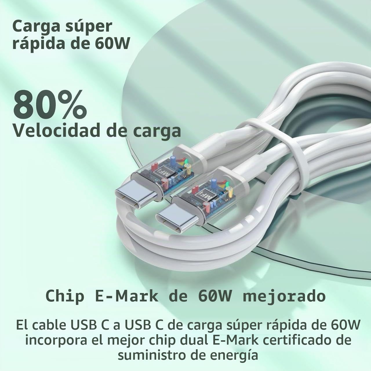 Cable USB C a USB C 60W [2 Unidades/2M+2M], PD 3.0 Cable USB C Carga RápidaTipo C para iPhone 17/16/15/Pro/Plus/Pro Max, para Samsung Galaxy S26 S25 S24 S23 S22, para iPad Pro/Air/Mini