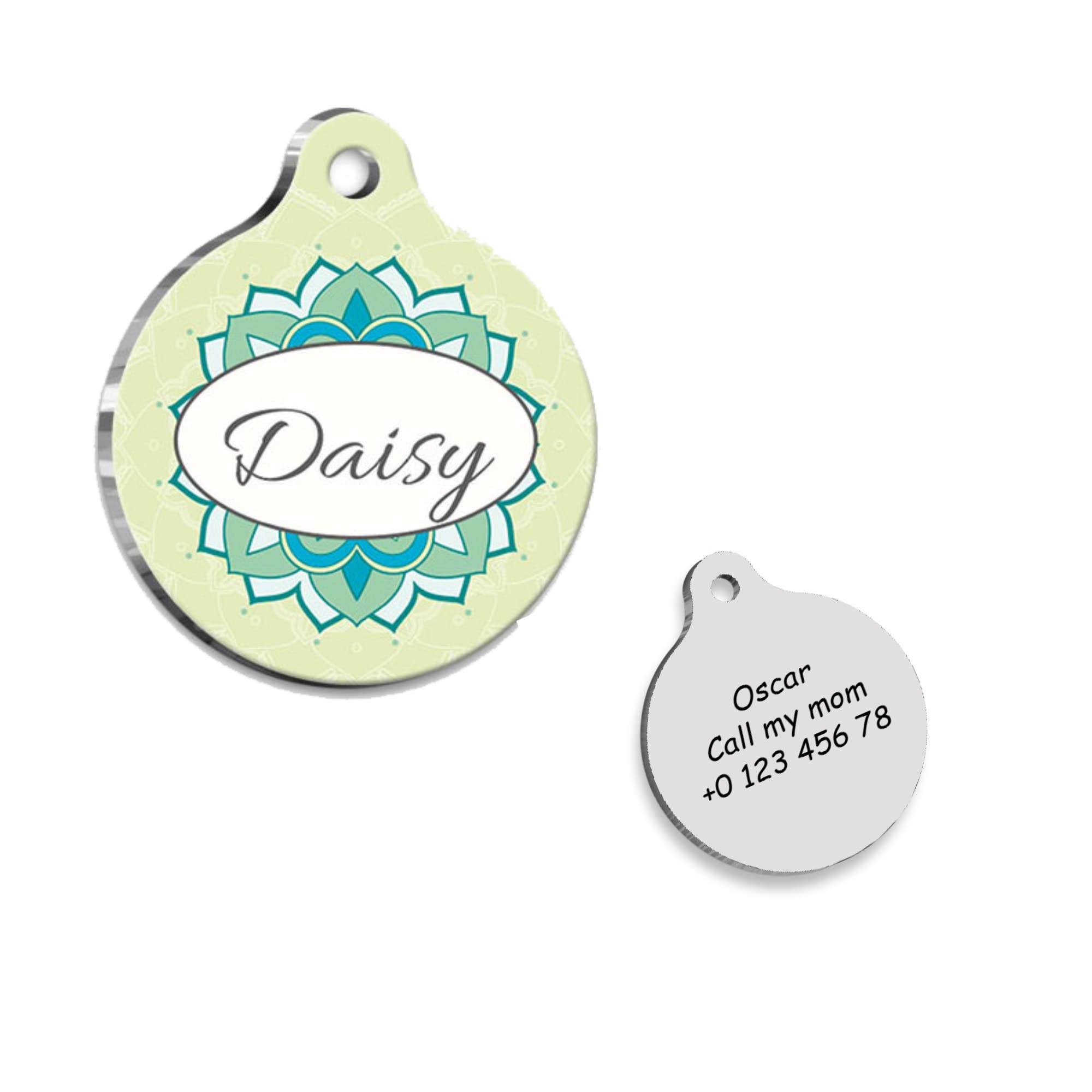 Mandala Green Personalized Dog Tag - Custom Name Tag - ID Tag for Dog & Cat - Customized Pet Tags - Dog Name Tag - Cat Name Tag - Engraved Dog Tag