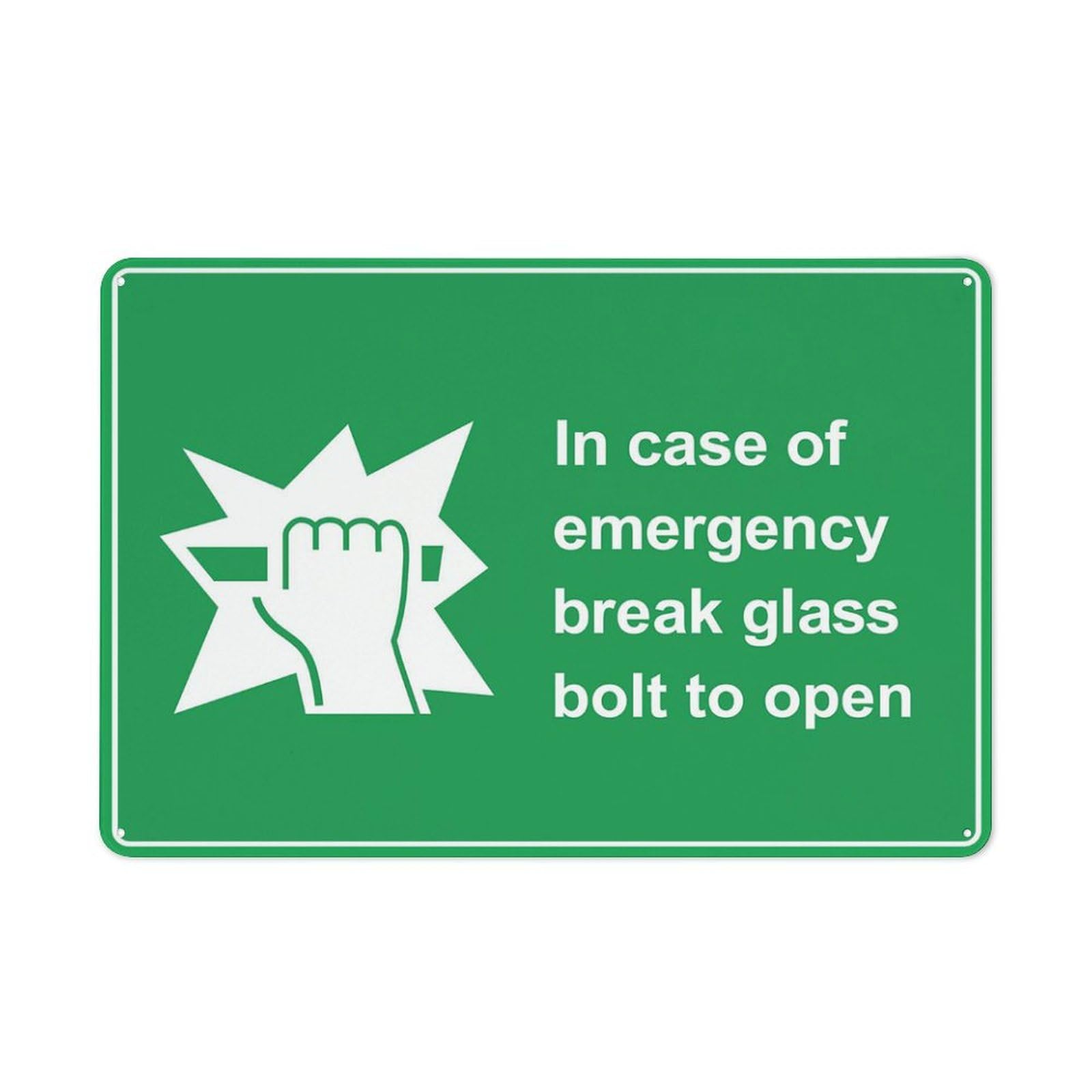 In Case Of Emergency Break Glass Bolt To Open Sign Signs Outdoor, Uv Printed Aluminum 12 X 8 In, Weatherproof And Security Signs For Home Or Business