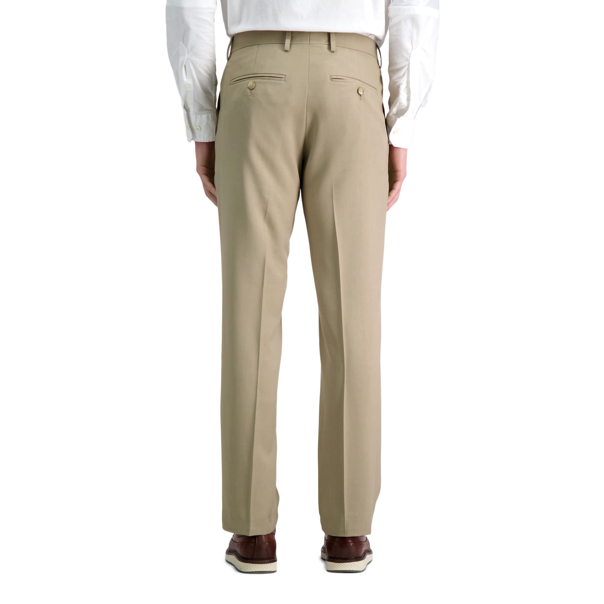 Haggar Mens Premium Comfort Straight Fit Flat Front Stria Dress Pants, Medium Khaki, 32W x 30L US