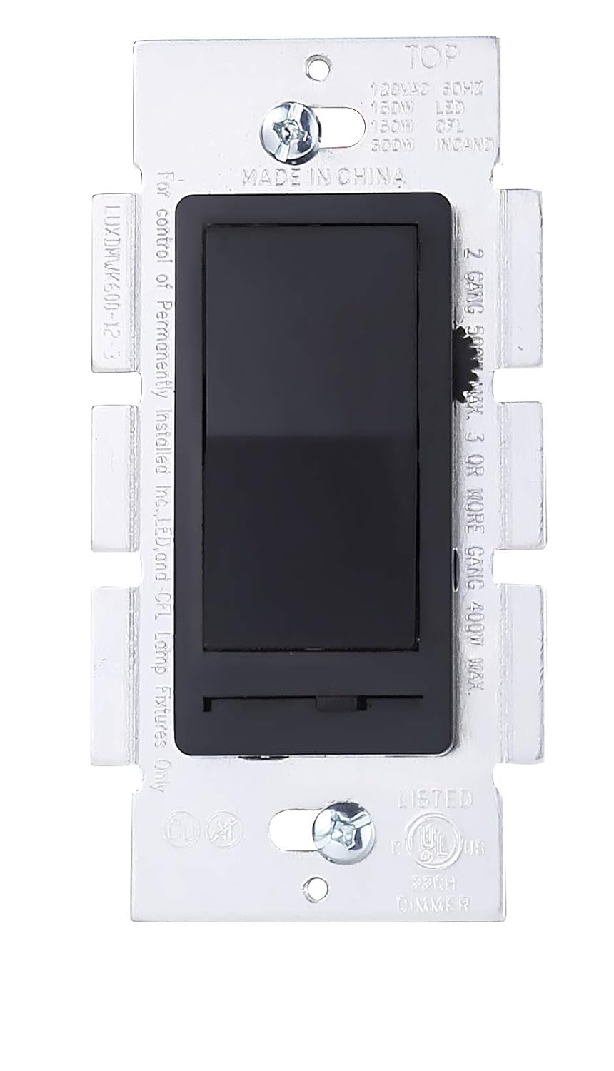 Cloudy Bay in Wall Dimmer Switch for LED Light/CFL/Incandescent,3-Way Single Pole Dimmable Slide, 600W max Incandescent,150W max Dimmable LED/CFL, Cover Plate Included,Black - - 