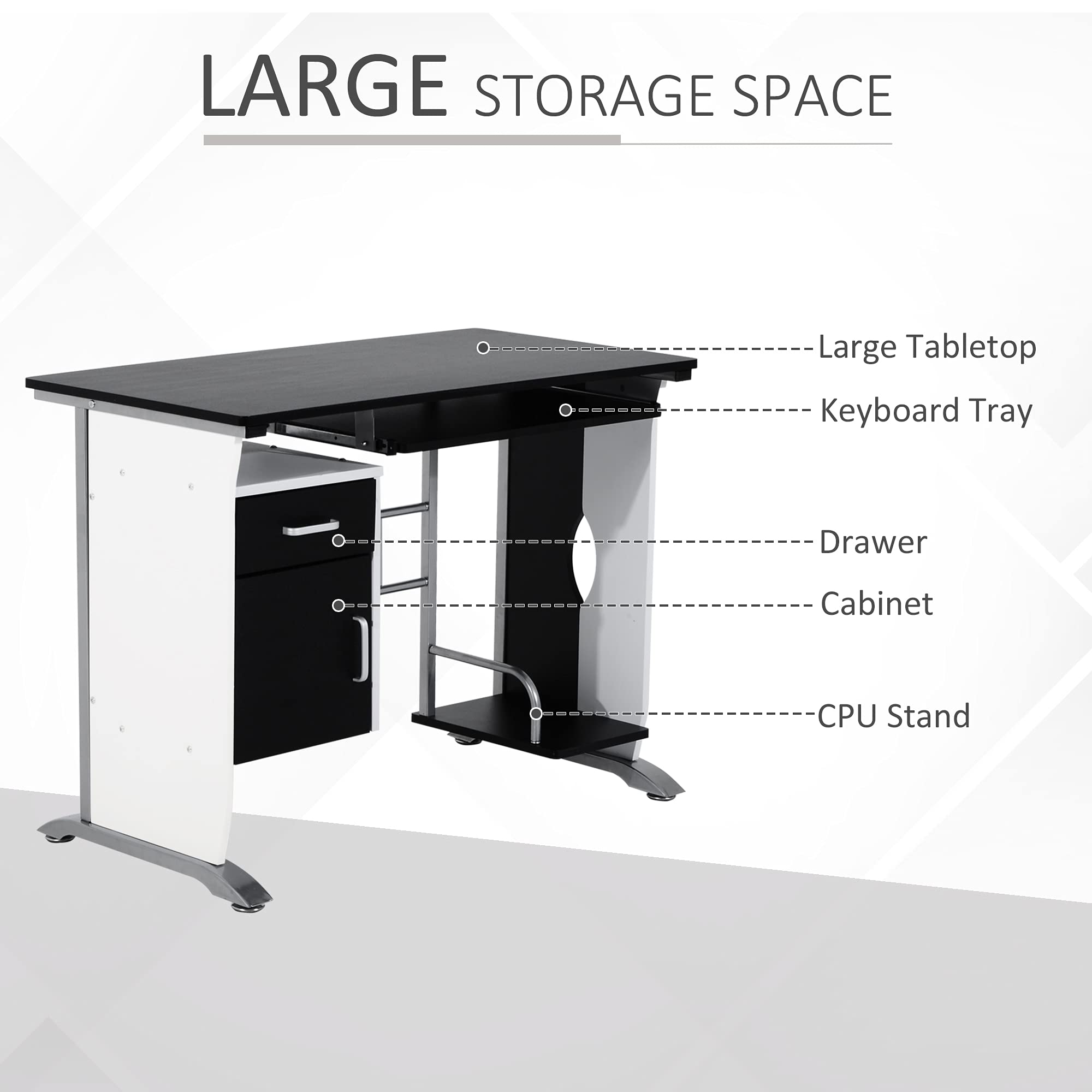 Computer Desk with Sliding Keyboard Tray Storage Drawers and