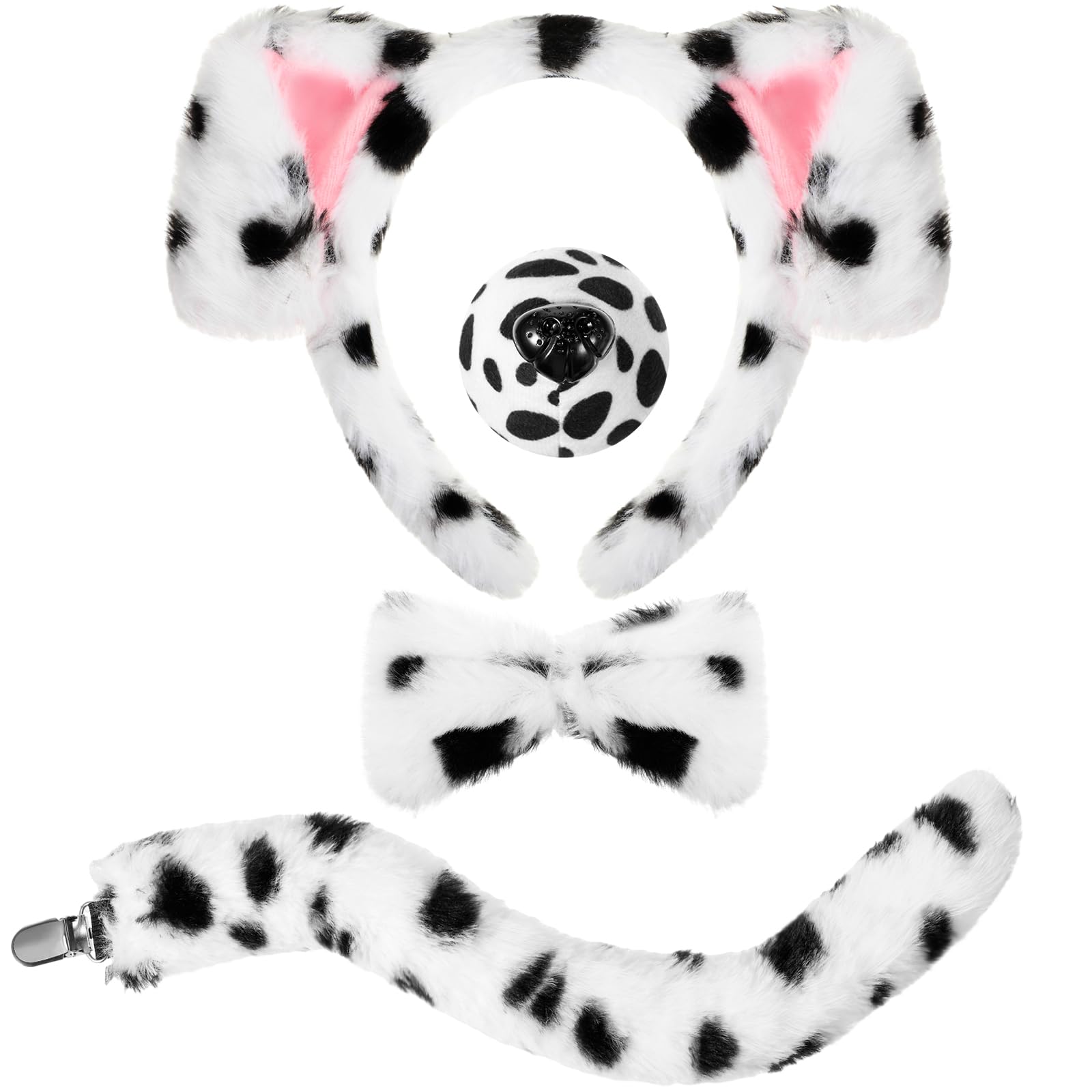 SATINIOR Costume de Chien Dalmatien avec Oreilles, Bandeau, Faux Nez, nœud Papillon, Queue de Chien pour Enfants et Adultes