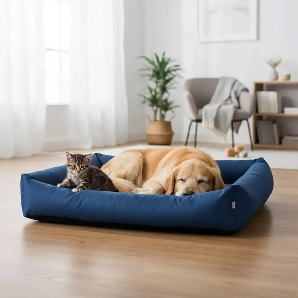 Cama Para Cachorro Grande 100x87 Cm - ESCOLHA A COR - 100% Lavável e Resistente - Pet Querido (AZUL MARINHO ECOTEC IMPERMEÁVEL)