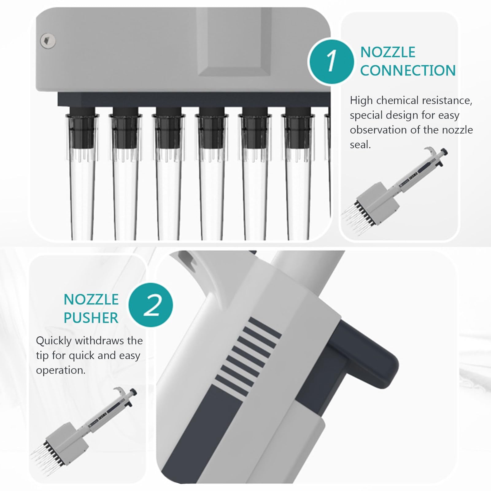 Micropipeta de 12 canales, volumen ajustable de 1 a 50 μL, pantalla digital, cabezal giratorio de 360°, pipeta ergonómica multicanal para manejo de líquidos de laboratorio
