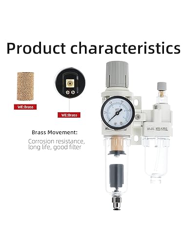 Miniatura 3 de Regulador de filtro de aire comprimido PT de 14 de pulgada Lubricador Combo Separador de trampa de aguaaceite Regulador de presión Filtro de aire