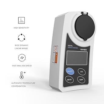 0-55% Digital brix Refractometer with ATC, Portable Refractometer,0.5 Precision,Refractive Index/Sugar Content Operation Mode Conversion,High Sensitivity,Zero Correction