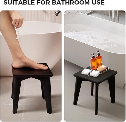 Miniatura 4 de StrongTek Taburete de bambú para ducha de baño (negro)