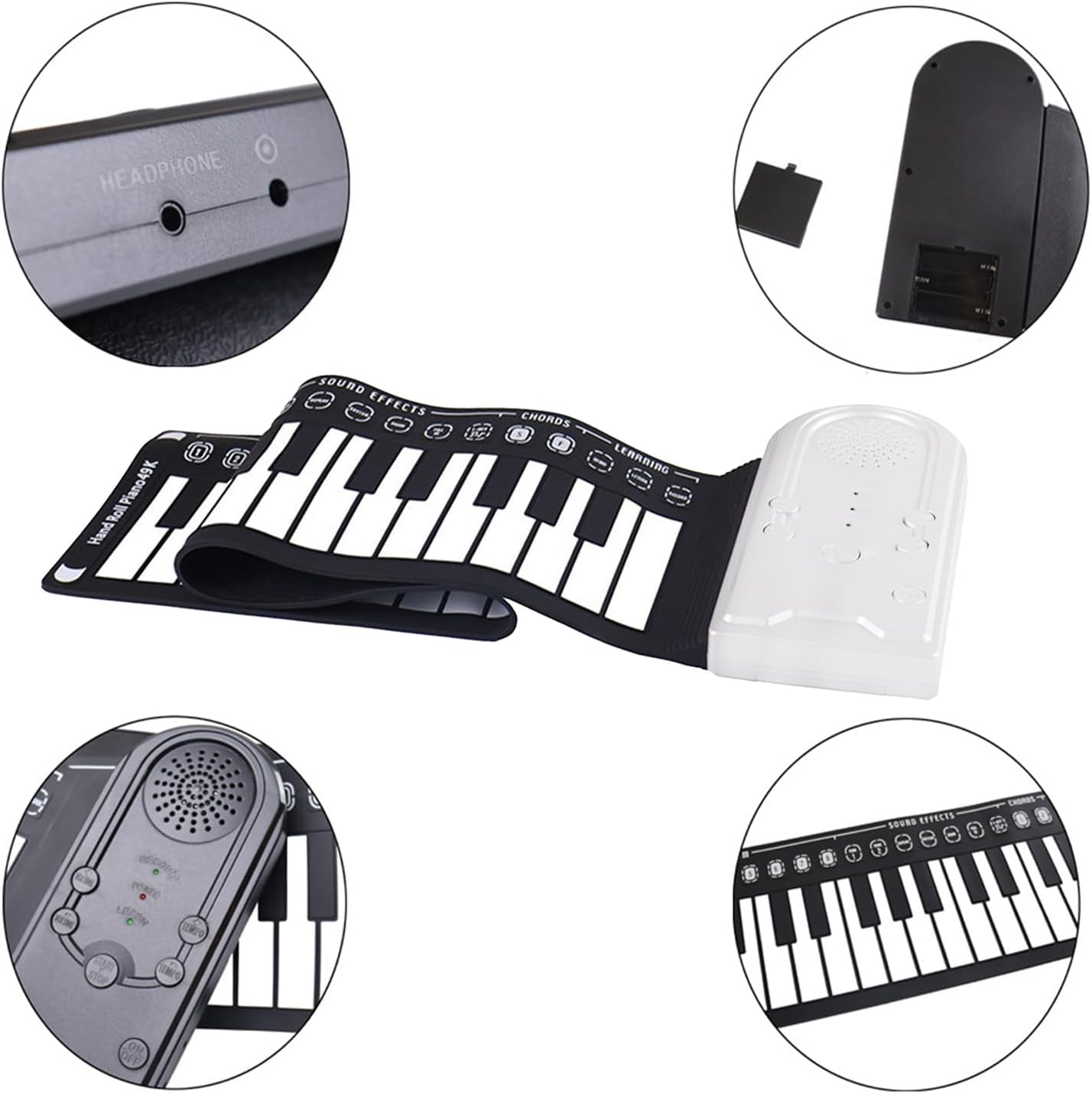 GoldenRiver ロールピアノ 49キーピアノ ロールアップピアノ 簡単操作 ロールピアノ 電子ピアノ 子供向け 初心者 入門 スピーカー対応 USB電池駆動 持ち運び レッスン用品 折りたたみ 演奏練習 49鍵盤 多種類音色 ギフトブラック