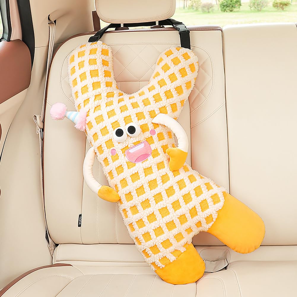 Almohada de Viaje para NiñOs, Almohada para El Coche, Almohada para Dormir En El Coche, Almohada de Dibujos Animados para El Cuello Y El Reposacabezas, Almohada de Viaje En Forma de K,Amarillo