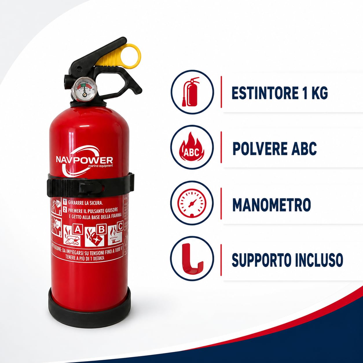 4 Estintori Navpower a Polvere ABC 1 kg MED per Barca Camper Casa Ufficio