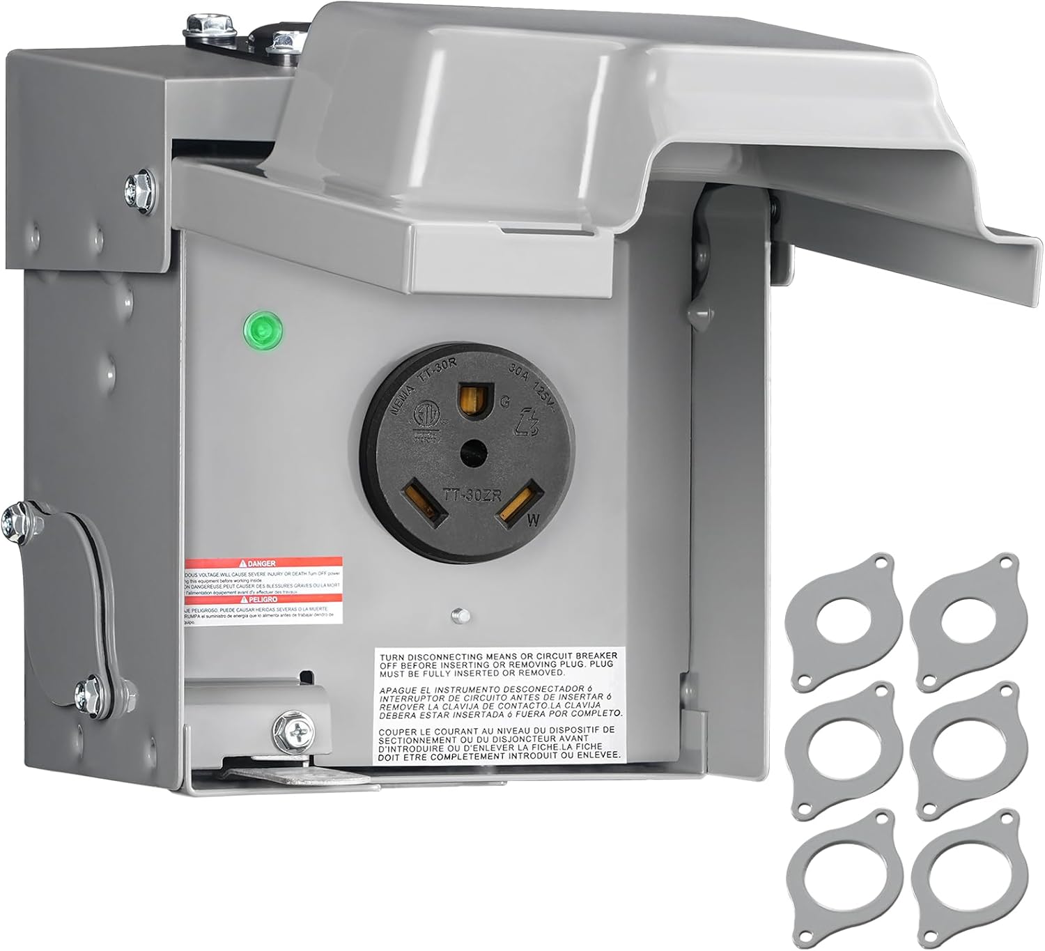 30 Amp RV Power Outlet Box, 125V NEMA TT-30R RV Outlet Weatherproof, Enclosed Lockable RV Electrical Outlet with Receptacle Panel, Outdoor Power Box for RV Camper, ETL Listed H92OB06