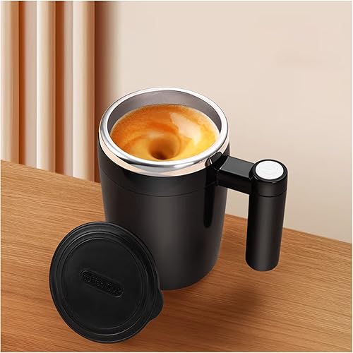 FOVNOT Taza de mezcla automática con agitación automática, recargable, magnética, para café, leche, té, chocolate caliente (negro)