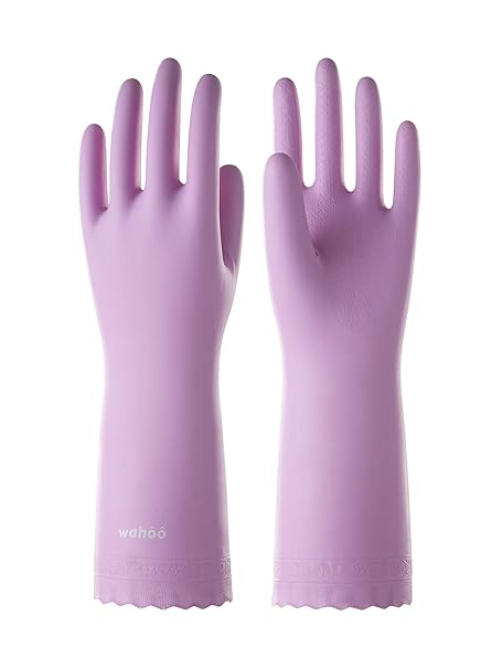 LANON Protection Reusable Cleaning Gloves wahoo PVC Dishwashing Gloves w/Cotton Flock Liner, Non-slip Household Gloves for Gardening, Kitchen, Waterproof, Size L/9, Intertek Listed