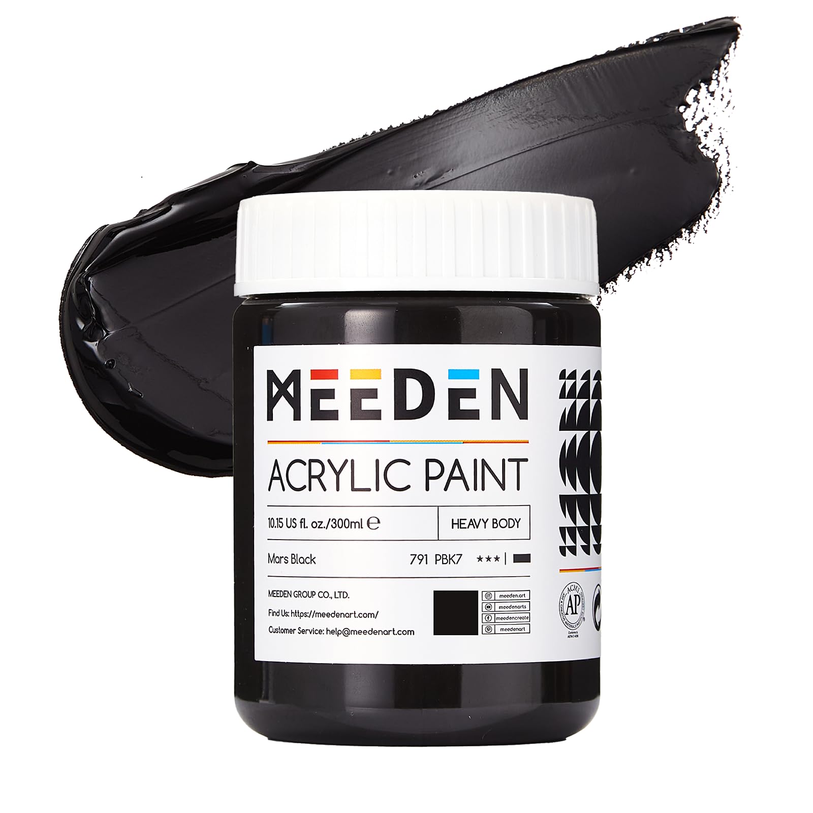 Meeden Intense Black - 300Ml Black Acrylic Paint: 300Ml/10Oz Pot Of Thick Texture Black Paint - Thick Art Paints For Professional Artists Painting On Canvas