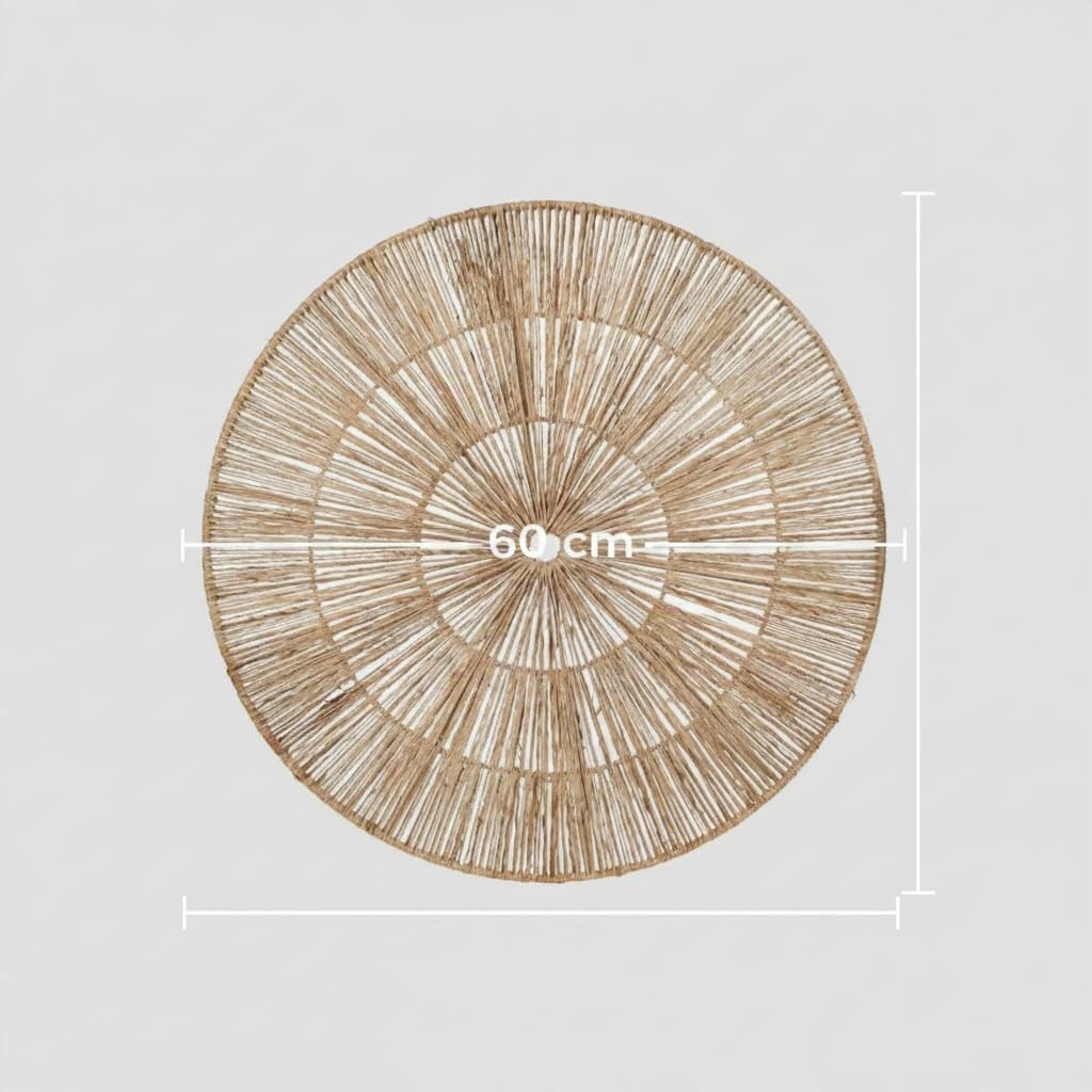 Adorno De Pared Circular De Yute Natural 60 Cm Decoración para Salón O Dormitorio Cuadro De Fibra Natural