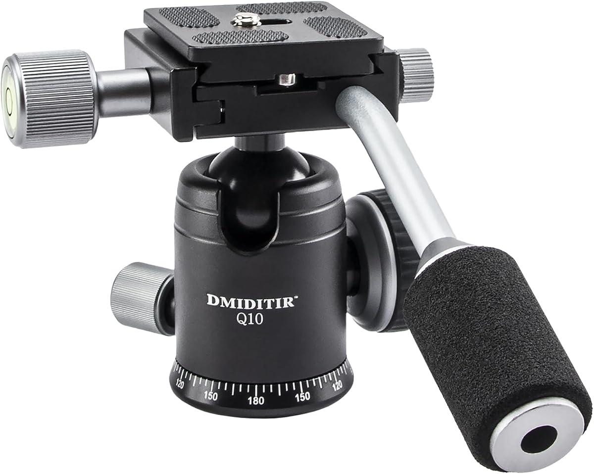 Panoramic Ball Head with Handle All Metal CNC Ball Head Camera Mount DMIDITIR Tripod Head with Arca Swiss Quick Release Plate for Tripod, Monopod, DSLR, Camcorder, DV, Telescope, Hunting (Titanium)